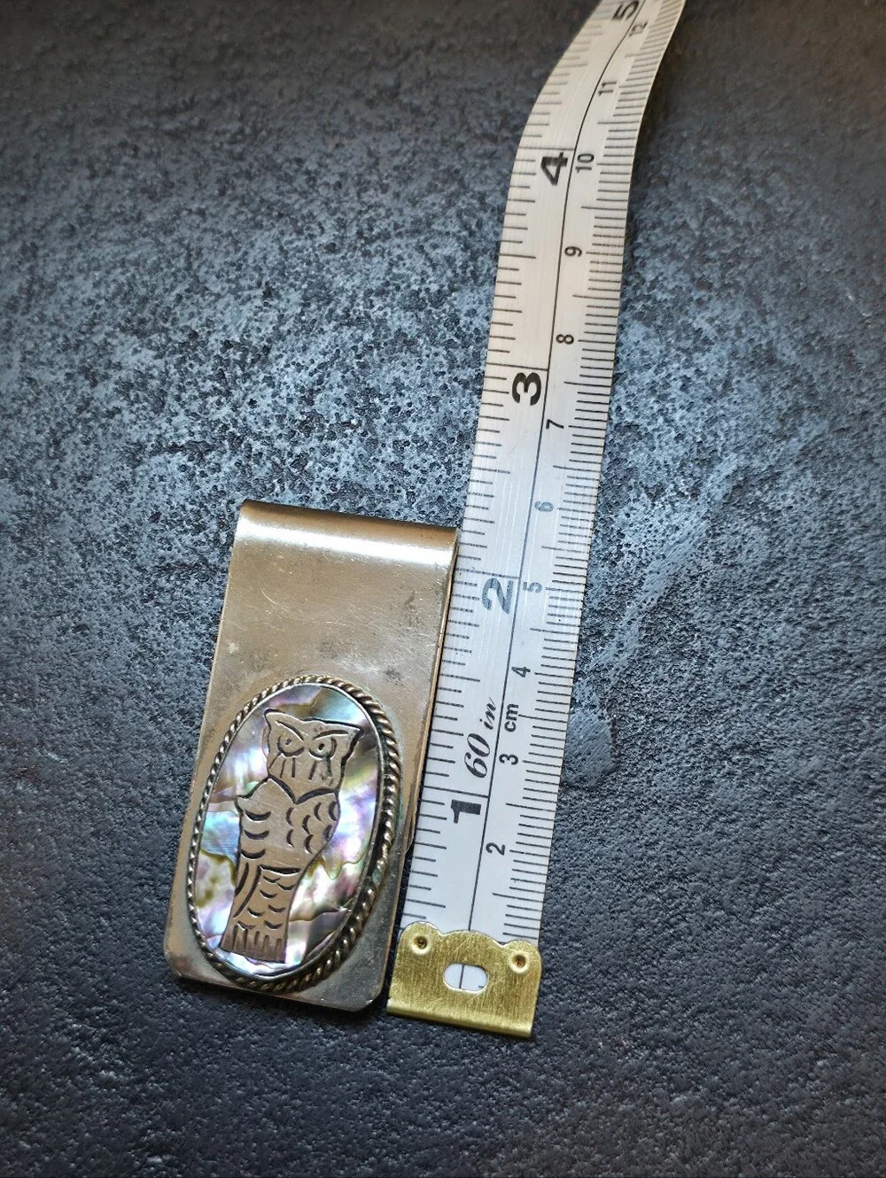 Vintage Alpaca Silver Owl Money Clip with Abalone Inlay | Artisan Mid-Century